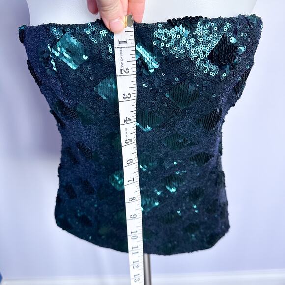 Zara Deep Emerald Green Strapless Sequins Top Shirt Size Small - Picture 7 of 8